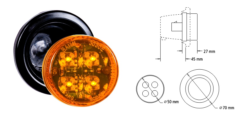 3030E-A - FARO 4 LED UNIVERSAL AMBAR - 12/24V